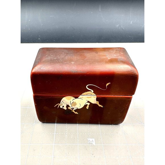 Vintage Porcelain Hand Painted Business/ Calling Card HolderCharging Bull